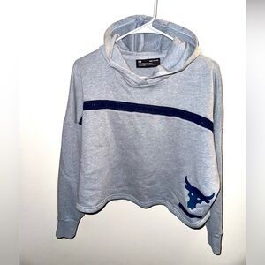 Under Armour Gray Cropped Fleece Hoodie Loose Fit Women SMALL Project Rock